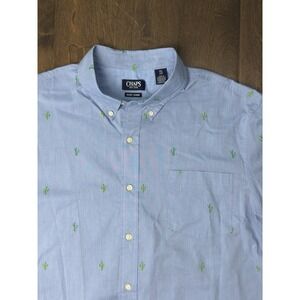 Chaps Easy Care Mens Short Sleeve Size‎ 2XL Button Up Blue Shirt Cactus Logos